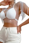 Λευκό Διχτυωτό Τοπ Με Κρόσσια - Σέξι Γυναικείο Ρούχο για Εξαιρετικές Βραδιές