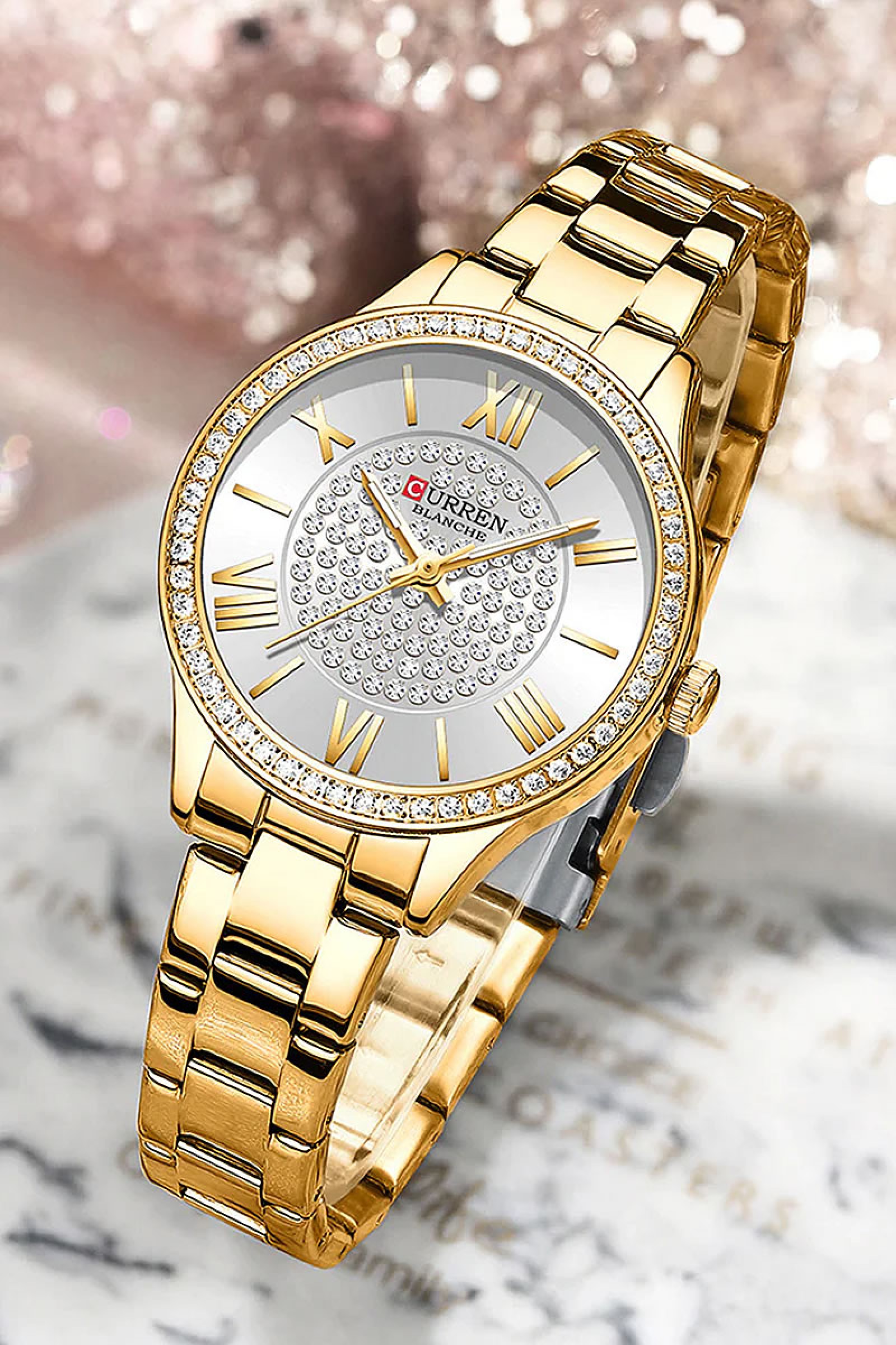 Χρυσό με ασημένιο καντράν γυναικείο ρολόι