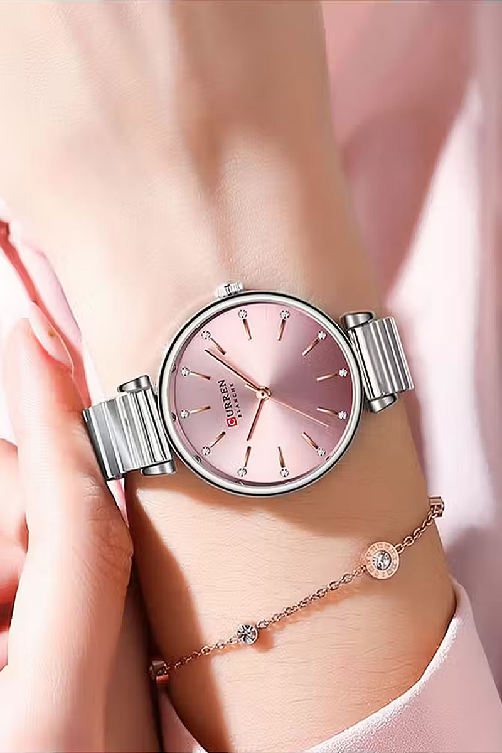 Curren ρολόι με Μεταλλικό Μπρασελέ, και ροζ καντράν