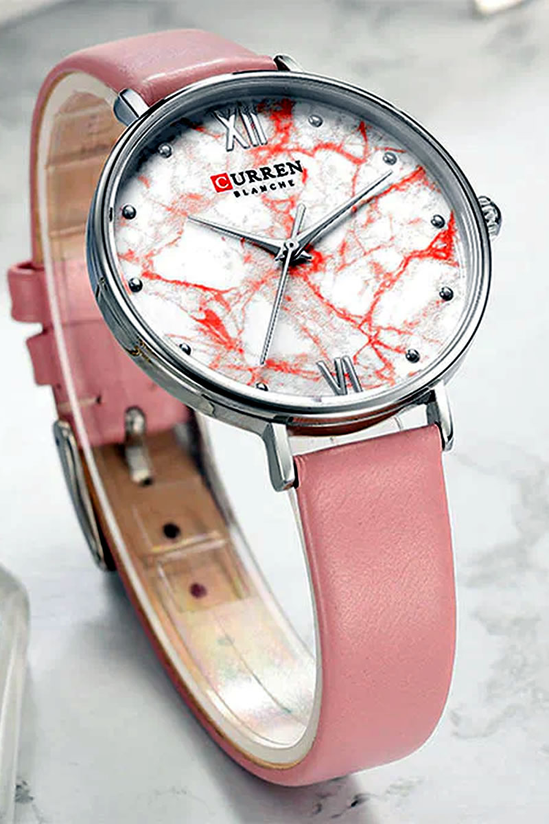 Γυναικείο ρολόι με ροζ δερμάτινο λουράκι