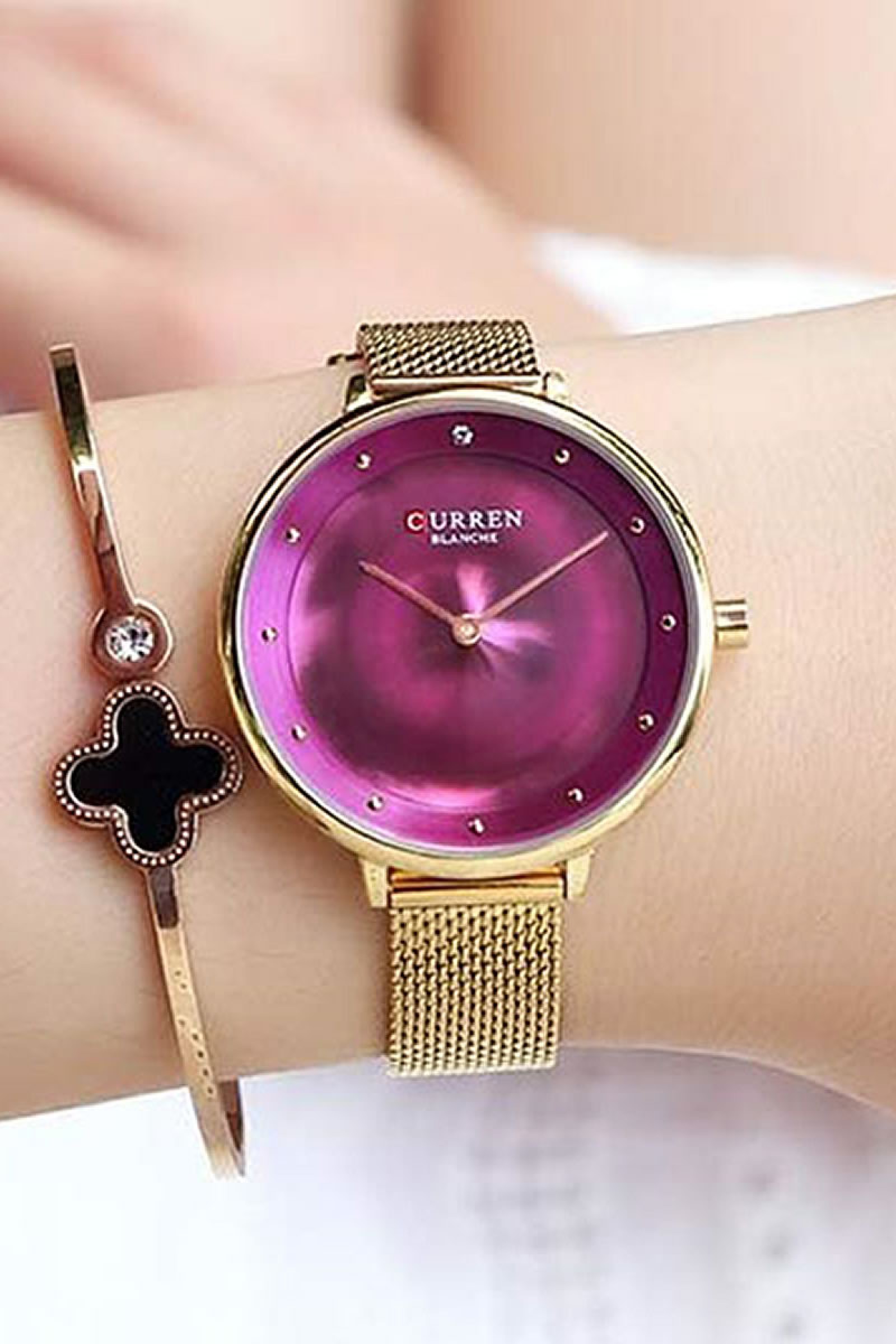 Ρολόι Gold Purple με Μεταλλικό Μπρασελέ
