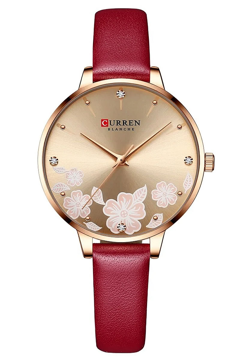 Γυναικείο ρολόι με δερμάτινο λουράκι σε μπορντό χρώμα
